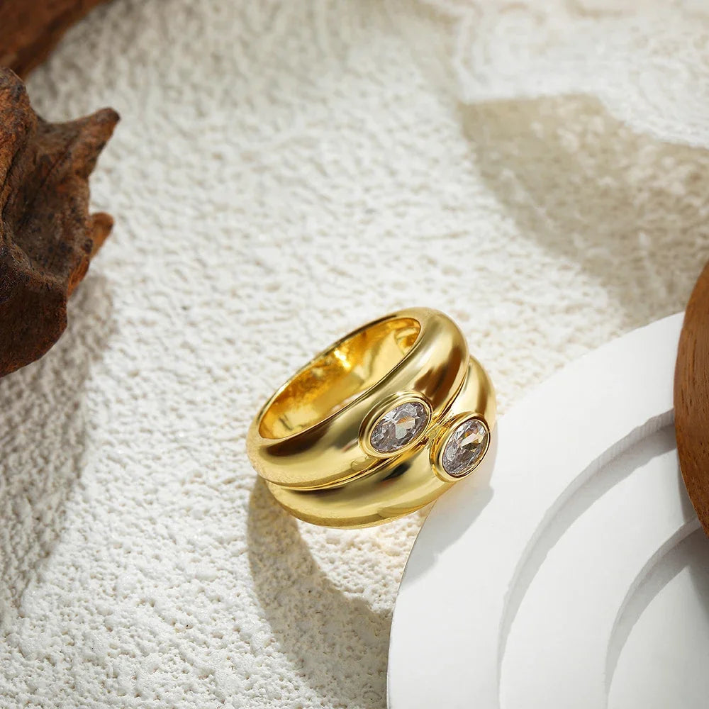 Elegant Zircon Double Layer Ring