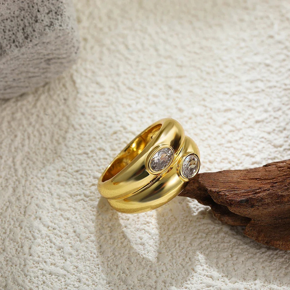 Elegant Zircon Double Layer Ring